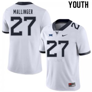 Youth West Virginia Mountaineers NCAA #27 Davis Mallinger White Authentic Nike Stitched College Football Jersey HP15I20HY